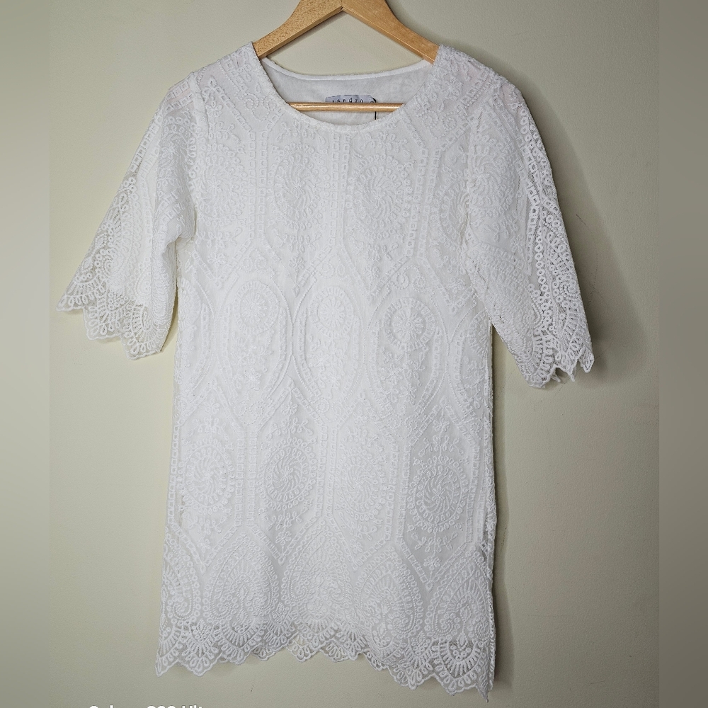 Sandro Moscoloni White Lace Detail Fabric Dress
